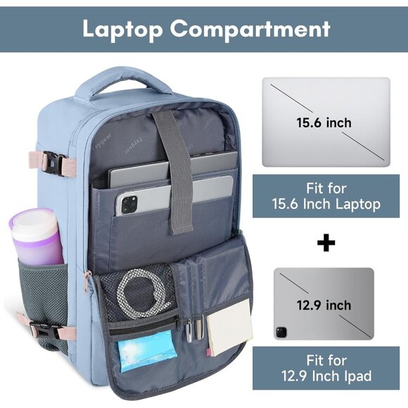 Taygeer Women's Powder Purple Travel Backpack Carry On 15.6inch Laptop Backpack - Picture 4 of 9